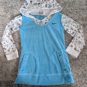 Nike Girls Blue and White Long Sleeve Hoodie Top